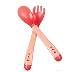 Keyuan soft-tip Infant heat-sensing安全スプーンとフォークセット 13.8×2.8×0.7 レッド