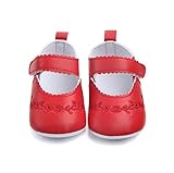 ベビー 春 秋 PUレザー 刺繍 滑り止め ファーストシューズ 可愛い靴 (12cm, レッド)
