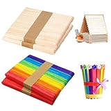 PAVIKE アイスの棒 アイス棒 カラー ミニ 短い 工作 工作キット 木製 【約200本】 DIY材料 手作り ウッドスティック ゲーム ミニ ワックス 木の棒 スティックアイス 114mmx10mm