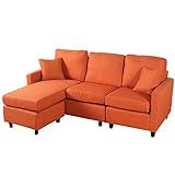 家具の赤や ポケットコイル仕様 コーナーカウチソファ (オレンジ)