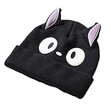 (ビグッド)Bigood 可愛い 毛糸 帽子 赤ちゃん ベビーニット帽 ねこ 新生児 耳付き ワッチキャップ キッズ 女の子 秋冬 子供 ニットキャップ 黒 S