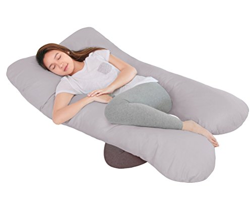 QUEEN ROSE U-Shaped Body Pillow, Pregnancy & Maternity Pillow with Removable and Washable Cover (140 * 78 cm, Cotton Grey)