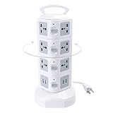 Power Adapter with Surge Protector, USB Charging Ports and Individual Switches, Rotatable Vertical T