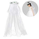 LUoemガールズフラワー花輪ベール最初聖体ベールヘッドバンドウェディング装飾用(ホワイト)