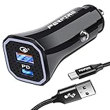 Perfine シガーソケットUSBカーチャージャー36W/2ポート/PD急速充電カーチャージャーアダプター,Cケーブル付き