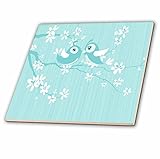 CT _ 152722 Anne Marie Baugh鳥 – Two Cute Littleターコイズ鳥Illustrations on a Cherry Blossom Branch – タイル 