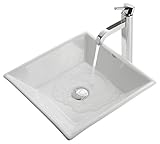 Kraus C-KCV-125-1007CH White Square Ceramic Sink and Ramus Faucet Chrome [並行輸入品]