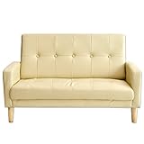 タンスのゲン ローソファー レザー 2人掛けタイプ 木脚 ベージュ 65030002 BE