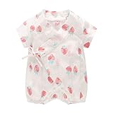 ALLAIBB 浴衣 甚平 新生児 ロンパース 夏 半袖 女の子 かわいい 花火大会 ギフト 0-18M size 66 (イチゴ)
