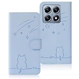 Rosbtib Xiaomi 14T ケース 手帳型 シャオミ14T ケース 流れ星子猫 シャオミ 14T ケース 可愛い 猫柄 ねこ Xiaomi 14T 5G ケース 耐衝撃 Xiaomi 14T スマホケース オシャレ 軽量 耐久性 スタンド機能 カード収納 PUレザー 内蔵マグネット 着脱しやすい Xiaomi 14T カバー 6.67インチ対応（ブルー）