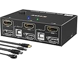 KCEVE DP HDMI KVM切替器 4K@60Hz デュアルモニタ 4つのUSBポート KVM切替器 1組のキーボード、マウスで、PC2台、モニター2台共有 手元スイッチ付き