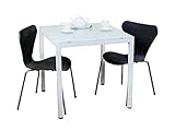 2人用 10mm厚　強化ガラスダイニングテーブル（ホワイト）+セブンチェア（ブラック）2脚付き　3点セット　75x75cm