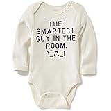 オールドネイビー OLD NAVY アイボリーTHE SMARTEST GUY IN THE ROOM長袖半袖ボディスーツ