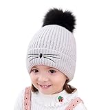ニット帽 可愛いポンポム帽子 親子お揃い帽 ニットキャップ ねこ猫 ベビー用ハット 赤ちゃん キャップ キッズ 帽子 男の子 女の子 男女児 秋冬 防寒 (グレー)