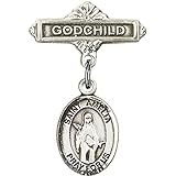 スターリングシルバー赤ちゃんバッジwith聖AmeliaチャームとGodchildバッジピン1 x 5 / 8インチ