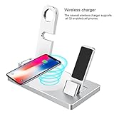 iPhone 3/2＆1/iPhone X/8/8 Plus/Samsung Note 8/S8/S8 Plus-（5in1）iPhoneのワイヤレス充電器スタンドApple Watch充電ステーション、AirPods/Apple Watchシリーズのアルミニウム充電池 (銀)