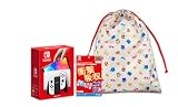 【大判サイズホリデーギフト巾着付き】Nintendo Switch(有機ELモデル) Joy-Con(L)/(R) ホワイト＋【任天堂ライセンス商品】Nintendo Switch (有機ELモデル）専用有機EL保護フィルム 衝撃吸収