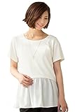 Sweet Mommy シンプルTEE シフォンフリルキャミ 2点セット 授乳口付き レーヨン Tシャツ トップス インナー 春 夏 半袖 産前産後 授乳服 マタニティ／オフホワイト／L