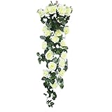 ローズ人工花ロマンチックハンギングフラワーバインバレンタインウェディング家の庭の装飾-乳白色