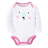 ベビー服 ボディスーツ　女の子　ロンパース ベビーウェア 出産祝い ノースリーブ プリンセス　可愛い 長袖 新生児 (0-6m, R06　ホワイト熊)