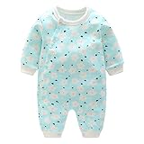 Elfin Parkベビー服 かわいい コットン プリント 長袖 カバーオール 前開き 新生児 スナップ ロンパース 男の子 女の子 出産祝い プレセント ライトブルー18M
