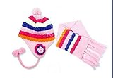Akishop 冬の乳児および幼児 ストライプ帽子とスカーフの２点セット AA080 (ピンク)