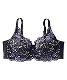 [ニッセン] ブラジャー 脇高フルカップブラジャー（チューリップ柄）（日本製レース）（トリンプ） 黒×パープル F75