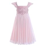 Pettigirl女の子ドレス ピンク ガールズワンピース 可愛い フリル袖 パーティー 演奏会 160cm [並行輸入品]