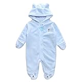 ZooArts ベビー服 ロンパース かわいい耳付き 小熊 新生児 男の子 女の子 赤ちゃん服 長袖 前開き カバーオール 満月/出産祝い/プレゼント 春用 秋用 冬用 ふわふわ 防寒 着ぐるみ あん