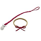 Davcor Moring ベビー おしゃぶりホルダー 乳首チェーン 手編みのロープ ボウヘアバンド 産祝い 内祝い ギフト かわいい キュートおしゃれ 2点セット ローズ