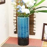 信楽焼　青ガラス面取り花瓶【ha-0205】　花瓶　花器　一輪挿し　花入　しがらき焼　陶器　焼き物　壷　インテリア　おしゃれ　オシャレ