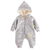 Famuka ベビー服 裏起毛 ロンパース カバーオール 女の子 男の子 秋冬用 防寒 前開け(6-9M, グレー)