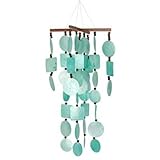 Woodstock Chimes WOODC160 Aqua Capiz Chime with Wooden Beads