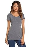 XFentech 新しい レディース マミー マタニティ 生後 看護トップ ソリッドカラー 半袖 授乳服 Tシャツ, グレー/M
