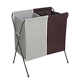 Baiyea ランドリーボックス 洗濯物分別ボックス　オックスフォード布縦型　２段ランドリーバッグ 幅56×奥行36×高さ61cm　軽量　折り畳み　ボックス (薄グレー＋茶褐色)