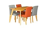 フェリスダイニング5点セット (グレー×オレンジ, 140)