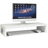 モニター台 卓上 パソコン台 ディスプレイ台 机上台 PC台 プリンタ台 幅50cm 収納棚付き 耐荷重30kg 木製 収納領域ロータイプ設計 省スペース キーボード マウス収納 目線が上がるので首肩の負担が軽減 シンプルデザイン 組立簡単 工具不要 整理整頓 (ホワイト,単層)