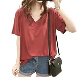 [SLEEPSINERO] tシャツ ティーシャツ レディース 半袖 【上半身の厚みを隠す！Vネックで痩せ見え】 レディーストップス オーバーサイズ ゆったり 透けない 吸汗速乾 通気 夏服レディース カットソー 長め おしゃれ (M,ワインレッド)