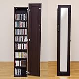 DVD棚 たっぷり収納 お洒落 CD/DVD収納・姿見ミラー ダークブラウン