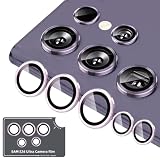 Kakuki for Galaxy S24 Ultra 用 カメラフィルム [Kakuki] ギャラクシーS24ウルトラ (SC-52E / SCG26) カメラ保護フィルム 薄型 強化ガラス 耐衝撃 独立型 露出オーバー防止 アルミ合金 カメラカバー (パープル, Galaxy S24 Ultra)