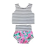 花柄ベビードールwith Striped Crop Top Beachwearセット カラー: ブルー