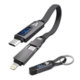 SUPERV cc16 3-in-1 キーリング 充電ケーブル 14cm | PD100W 急速充電 データ転送 変換 | マグネット 折りたたみ | USB-C to Type-C/ライトニング (14cm グレー)