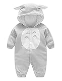 (コ-ランド) Co-land ベビー ロンパース 動物 着ぐるみ クマ コスチューム あったか パジャマ 幼児 赤ちゃん カバーオール 出産祝い グレー 80