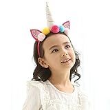 Muzi かわいい パーティー ユニコーン 動物 ヘッドバンド 幼児 女の子 カラフル ボール フェルト 花 キラキラ 耳 髪 フープ ヘッドドレス (カラフルなボール)