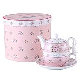 London Boutique Tea for One ティーポットカップソーサーセット ギフトボックス(ヴィンテージローズフラワー ビクトリアフローラ)