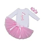Marlegardベビー女の子3pcs per set 1st誕生日ジャンプスーツヘッドバンドチュチュスカート カラー: ピンク