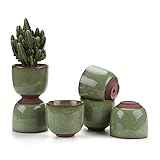 T4U 6.5CM 陶器ミ二植木鉢 高さ増加！ 氷裂紫砂シリーズ 多肉植物 サボテン鉢 フラワーポット プランター容器 淡緑 6個入り