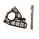 THAIN ハーネス＆リードセット 5-8kgs 中小型犬 中型犬の子犬 ハーネス チェック ベストハーネス 犬 抜けない 犬のハーネス 格子縞 中型犬 ハーネス 胴輪 中型犬 メッシュ ハーネス 犬用 リード ペット用品(L)