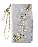 【Salon de M】ケース Galaxy S20 5G SC-51A SCG01 対応 手帳型ケース スマホカバー 鏡付きミラー ダイヤカバー PUレザー 携帯 おしゃれ 人気 花 PUTZ-20-2-7 ホワイト