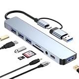 Lwuckbarrt USB C8-in-1ハブ【PD 5W /USB 2.0ポート*4/USB 3.0ポート/USB-Cポート搭載】USB + Type-C デュアルポート ドッキングステーション 5Gbps高速転送 microSD&SDカード スロット搭載 MacBook Pro iPad Pro対応 14cm ケーブル 幅広い用途 バスパワーコンパクト (グレーUSBハブ8-in-1)